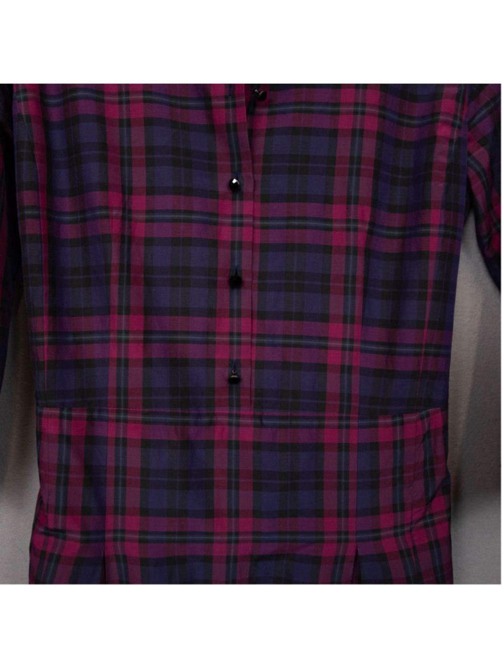 Talbots blue and purple silk blend plaid midi shirt dress-6 - Picture 2 of 7